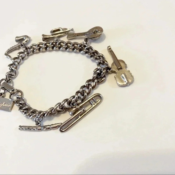 Vintage Eh Cumpari Musical Instruments Charm Bracelet Sax Violin Flute Trombone - Picture 3 of 6